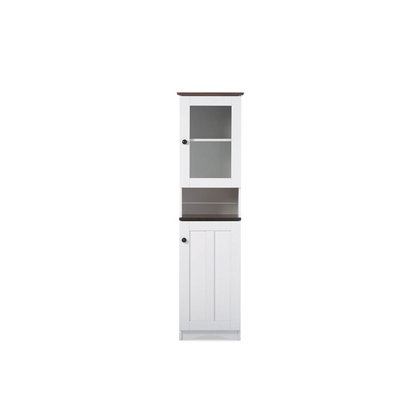 Baxton Studio Lauren Two-tone White and Dark Brown Buffet and Hutch Kitchen Cabinet 119-6521